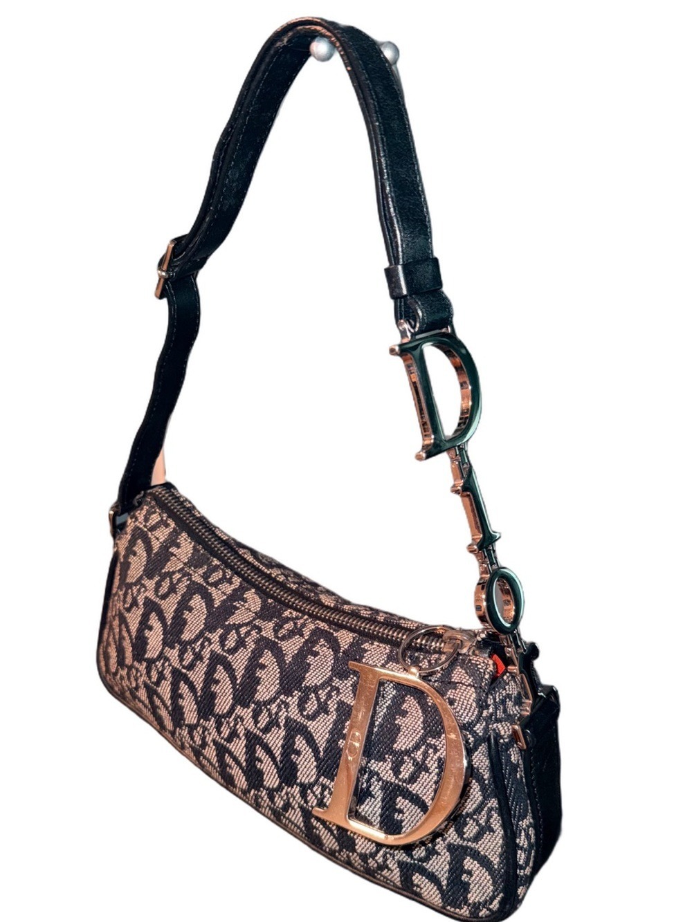 Dior D-Charm Spell-Out Black Canvas Diorissimo Pouchette
